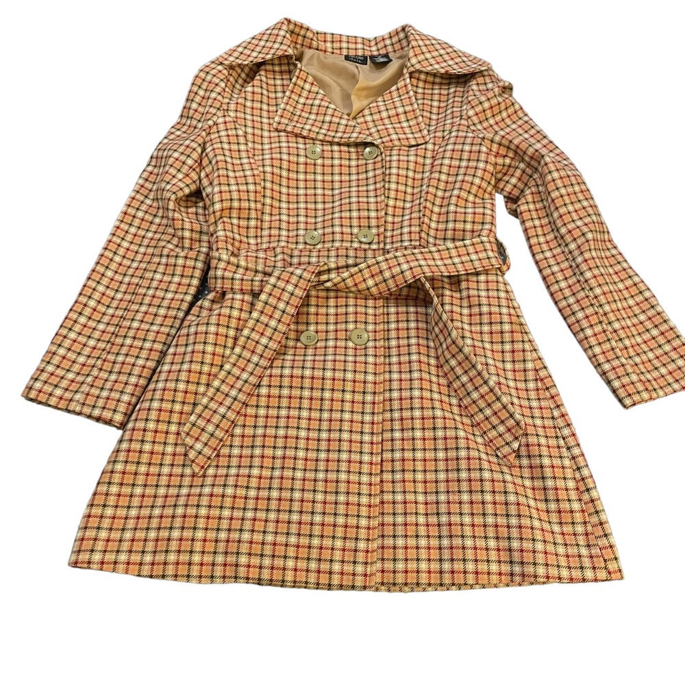 Nicole by Nicole Miller Plaid Trench Coat - Red and Tan